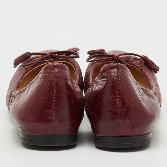 Prada Burgundy Leather Bow Scrunch Ballet Flats Size 37.5